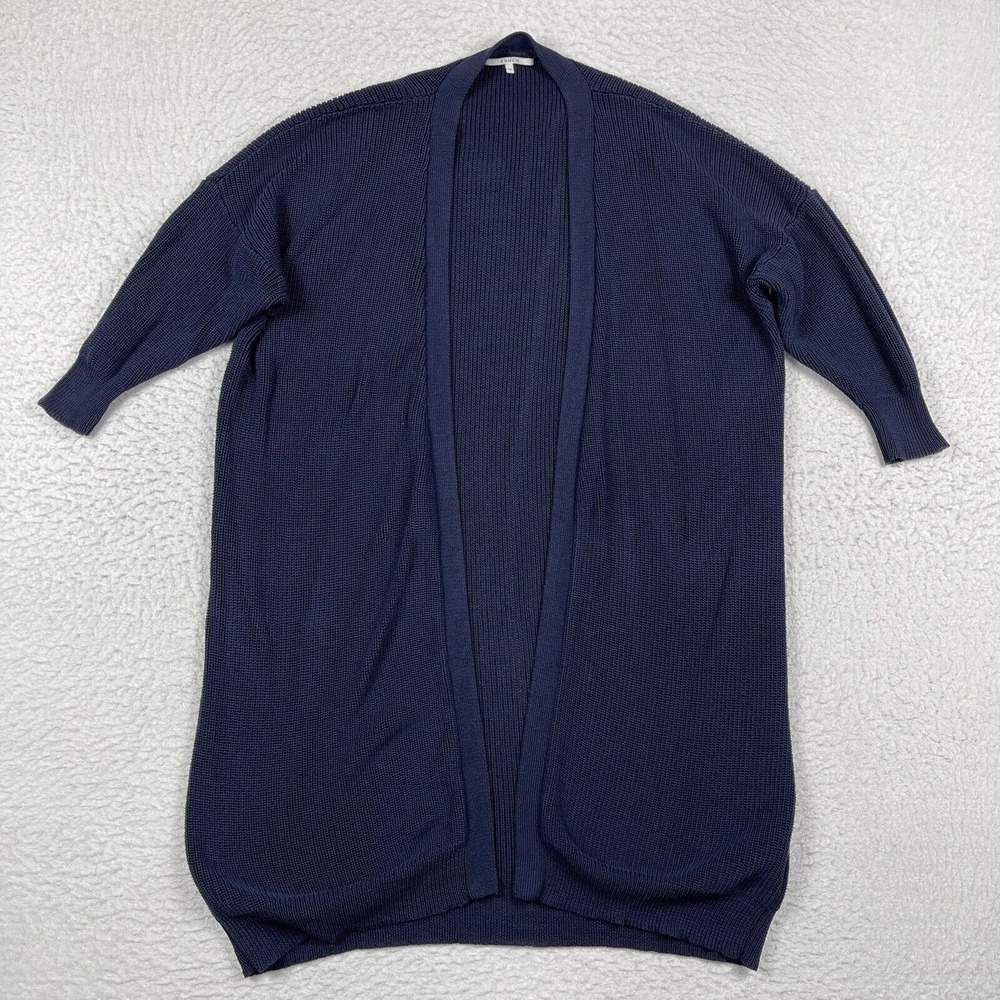 FRNCH‎ Sweater Womens M/L Navy Open Front Knit Cardigan 3/4 Sleeve Minimalist